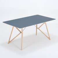 Table Tink chêne - plateau linoléum bleu fumé